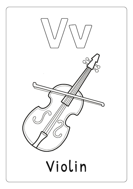 Premium vector alphabet letter v for violin coloring page for kids