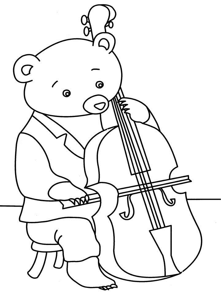 Bear playing violin coloring printable