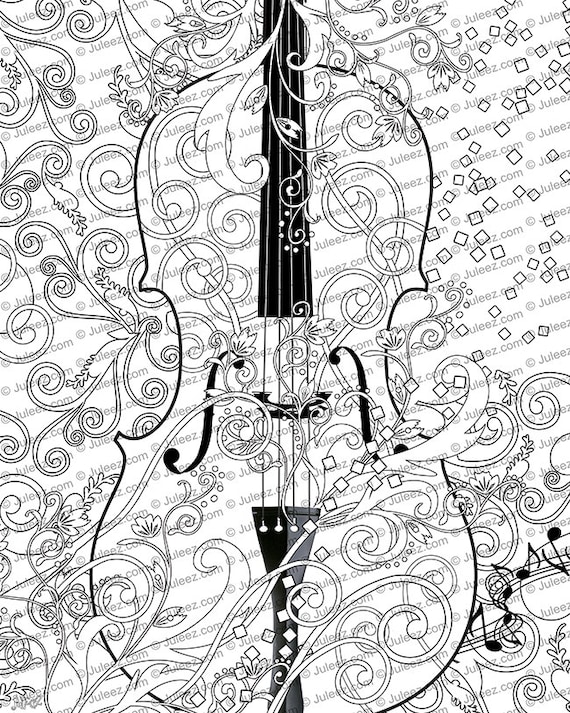 Printable coloring poster adult coloring page free violin art coloring poster line art instant download by juleez