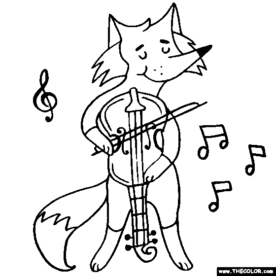 Fox playing the violin coloring page