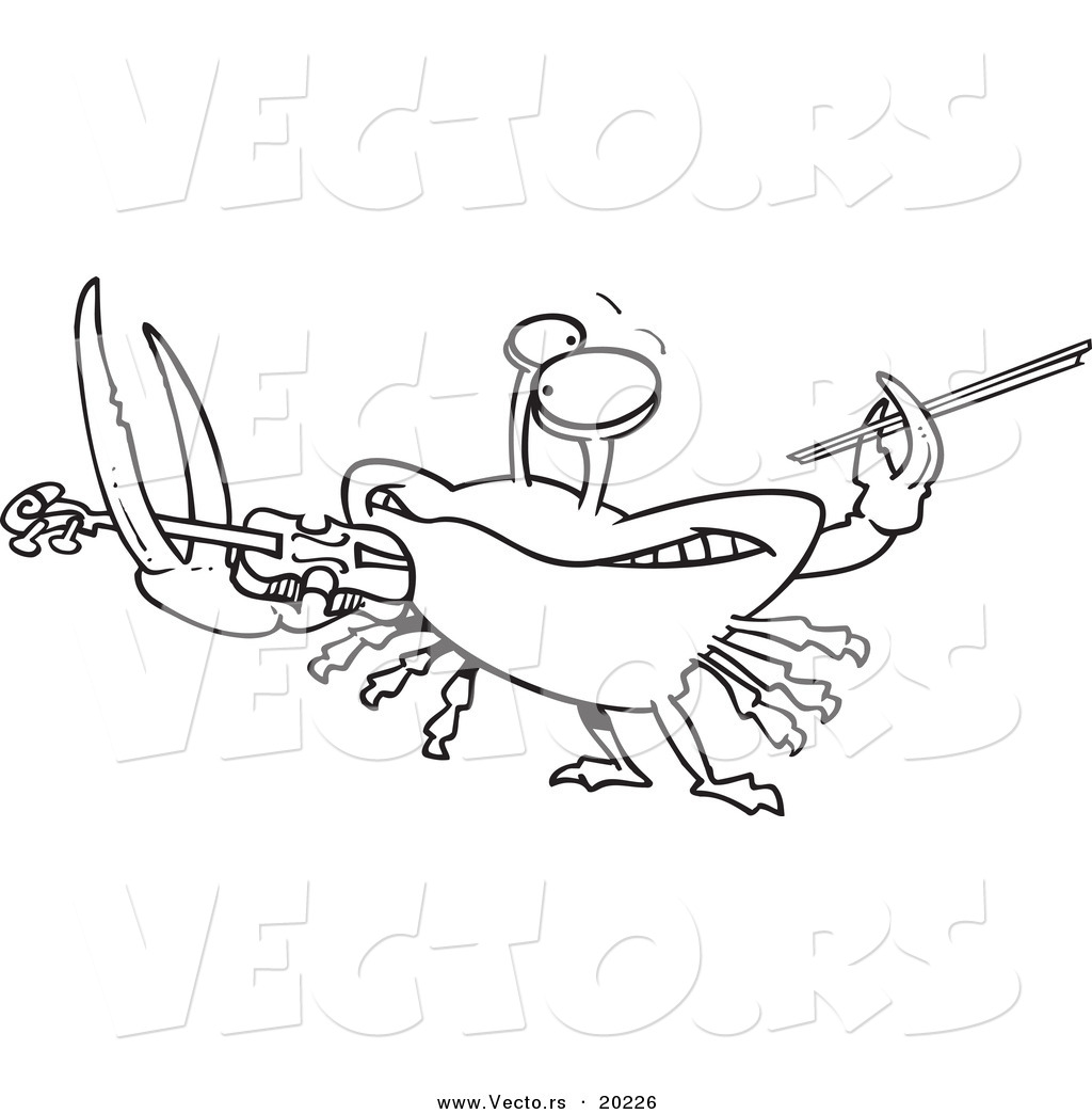 R of a cartoon fiddler crab playing a violin