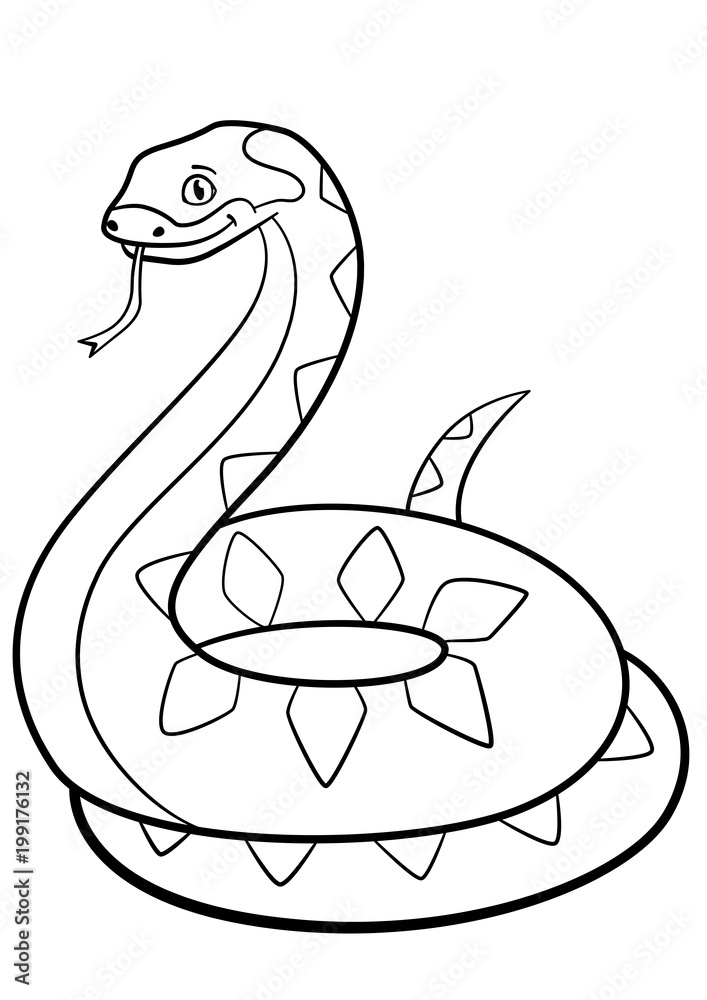 Coloring pages little cute viper smiles vector