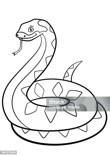 Coloring pages little cute viper smiles stock illustration