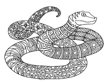 Viper snake zentangle coloring page by pamela kennedy tpt