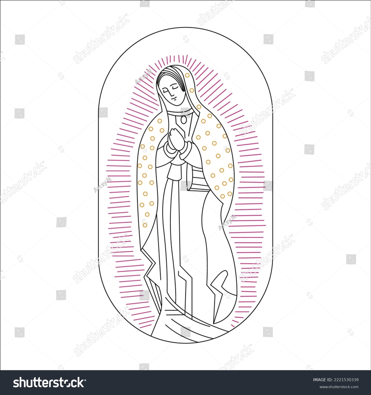 Virgen de guadalupe line art drawing stock vector royalty free