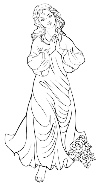 Premium vector holy virgin coloring book hand vector