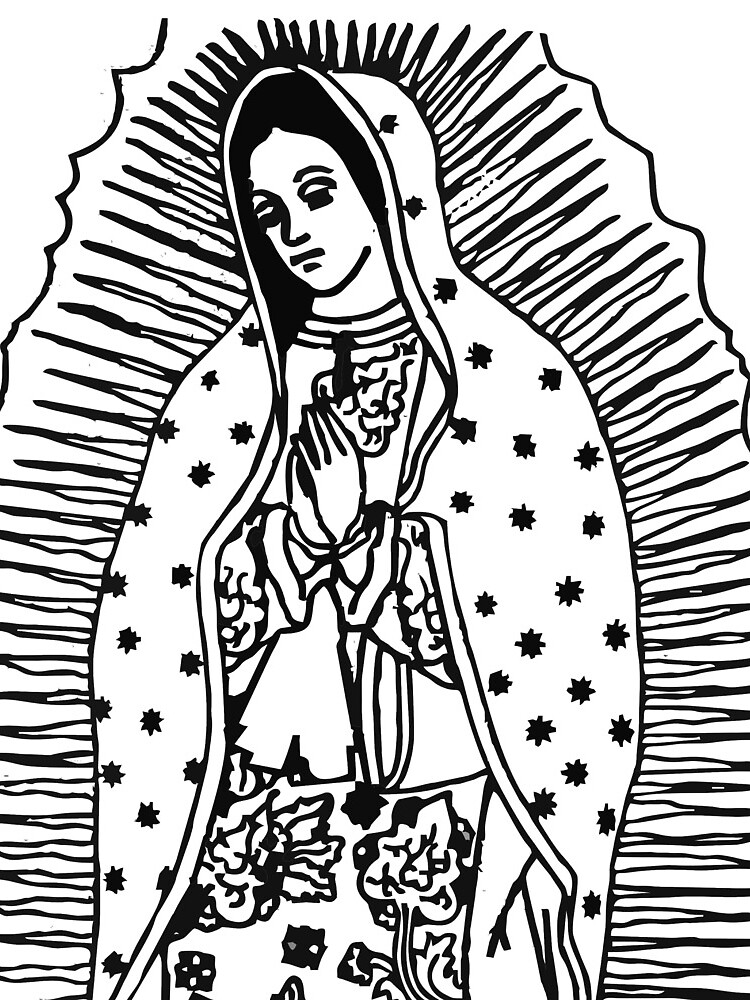 Virgen de guadalupe our lady of guadalupe black and white design wall art catholic prints drawstring bag for sale by tanabe