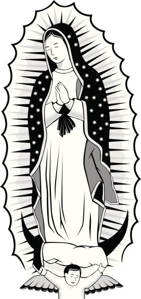 Black and white virgin of guadalupe stock illustration