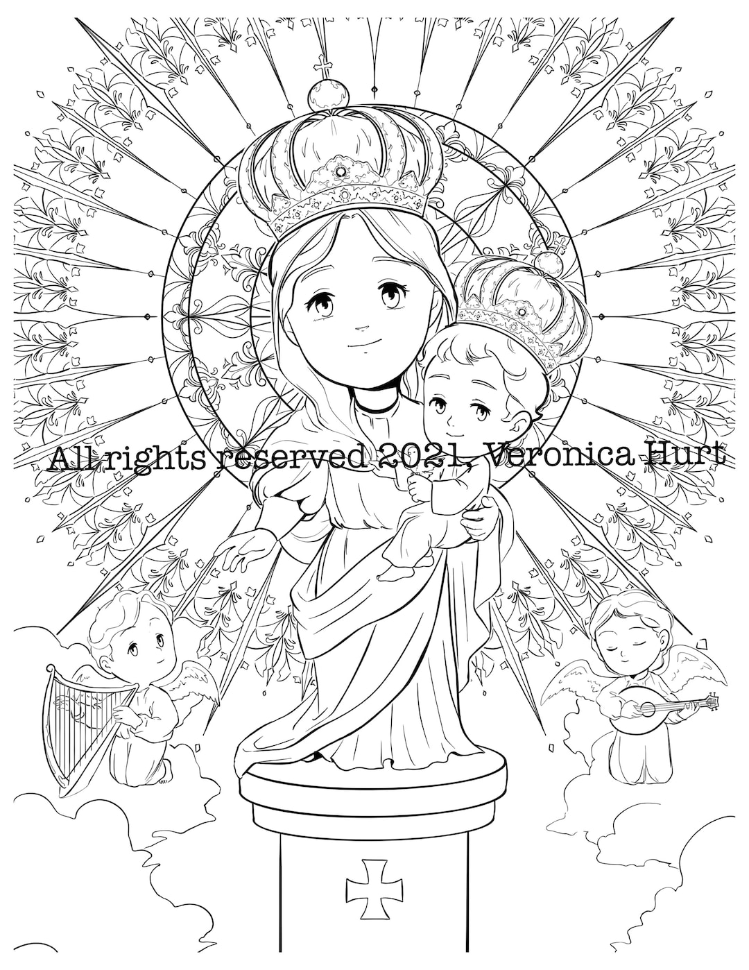 Our lady of the pillar coloring page nuestra seãora del pilar blessed virgin mary coloring page for kids and adults instant download