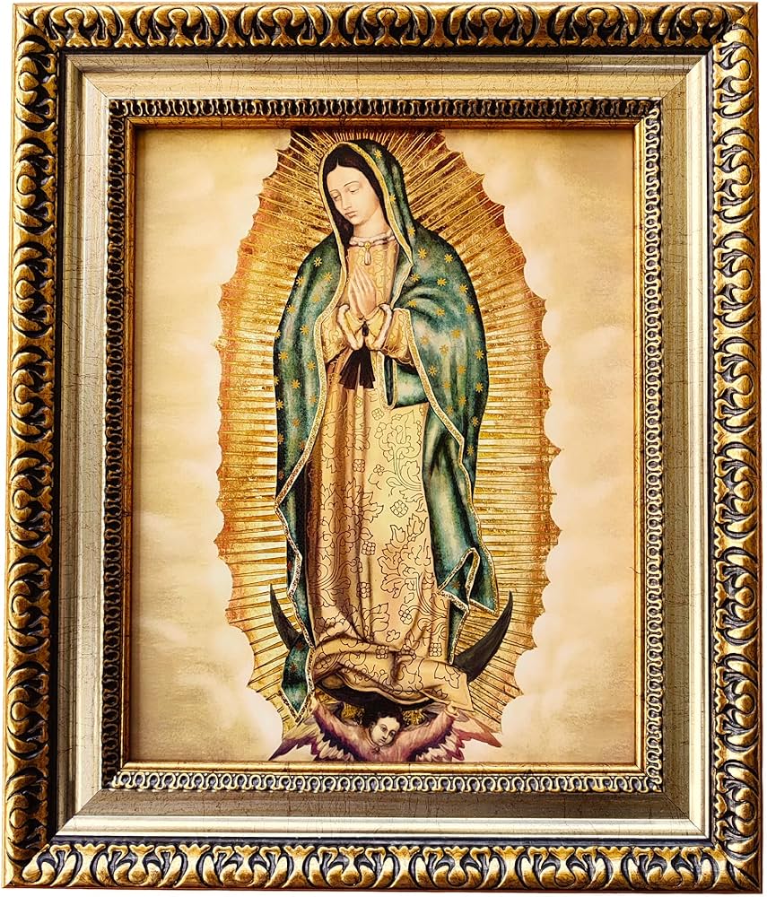 Mexicandoo our lady of guadalupe mexican framed print cuadro mexicano de la virgen de guadalupe x inch with golden and silver plated finish catholic religious wall art decoration for home and