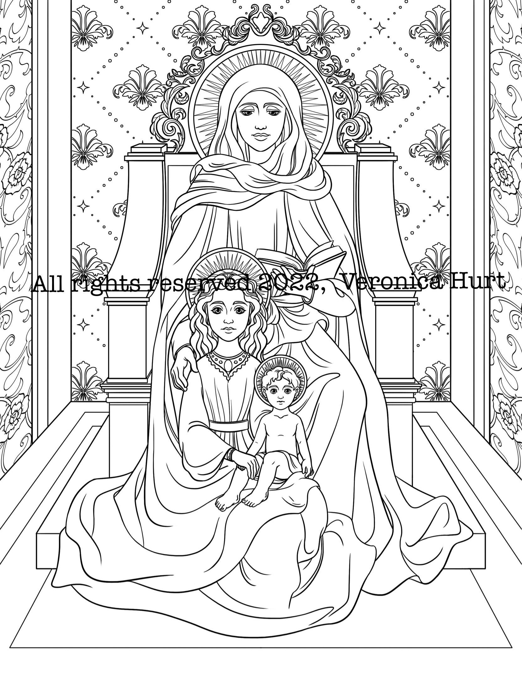 St anne catholic coloring page for kids and adults features st anne st mary and baby jesus