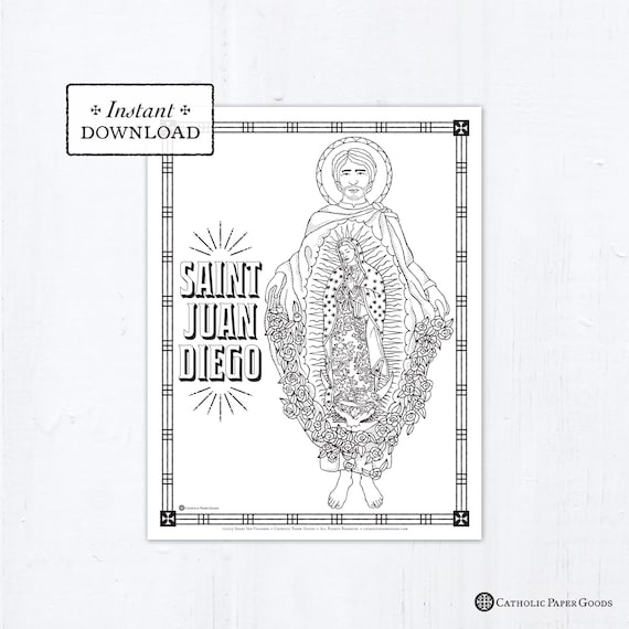 Catholic coloring page saint juan diego catholic saints printable coloring page digital pdf download now