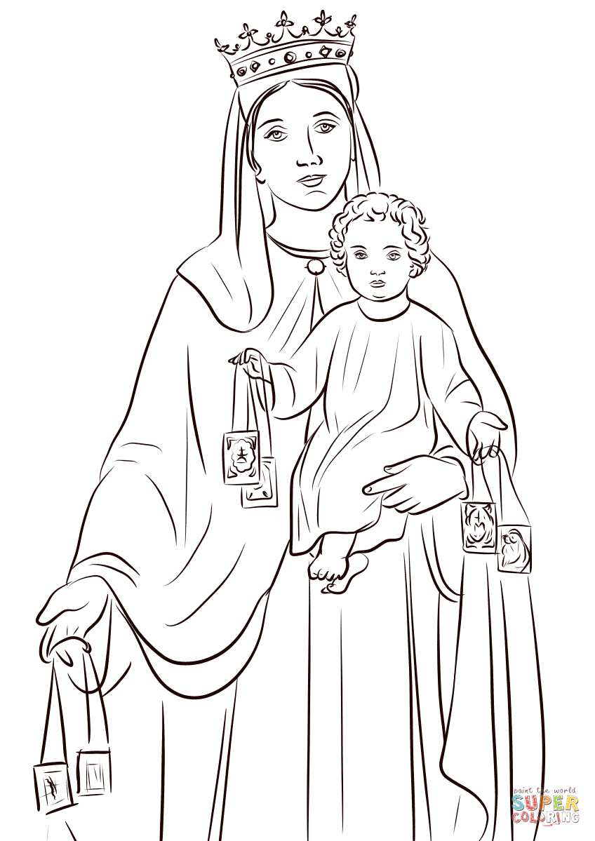 Our lady of carmel coloring page free printable coloring pages jesus drawings catholic coloring coloring pages