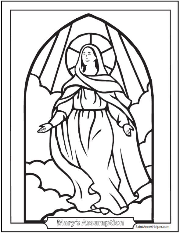 Assumption coloring picture of mary âïâï stained glass coloring page