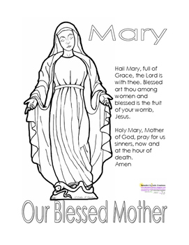 Hail mary our blessed mother coloring page prayer tpt