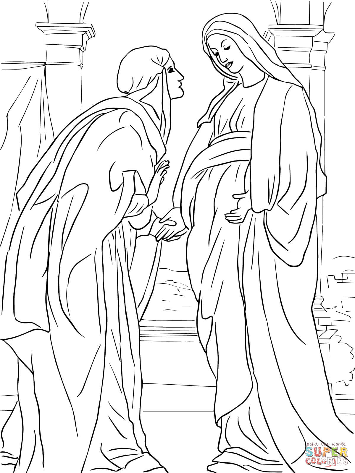 Visitation of mary to elizabeth coloring page free printable coloring pages