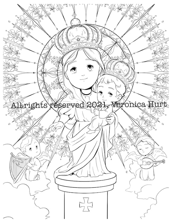 Our lady of the pillar coloring page nuestra seãora del pilar blessed virgin mary coloring page for kids and adults instant download