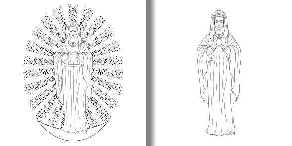 Praying virgin mary with lilies print set stock illustration