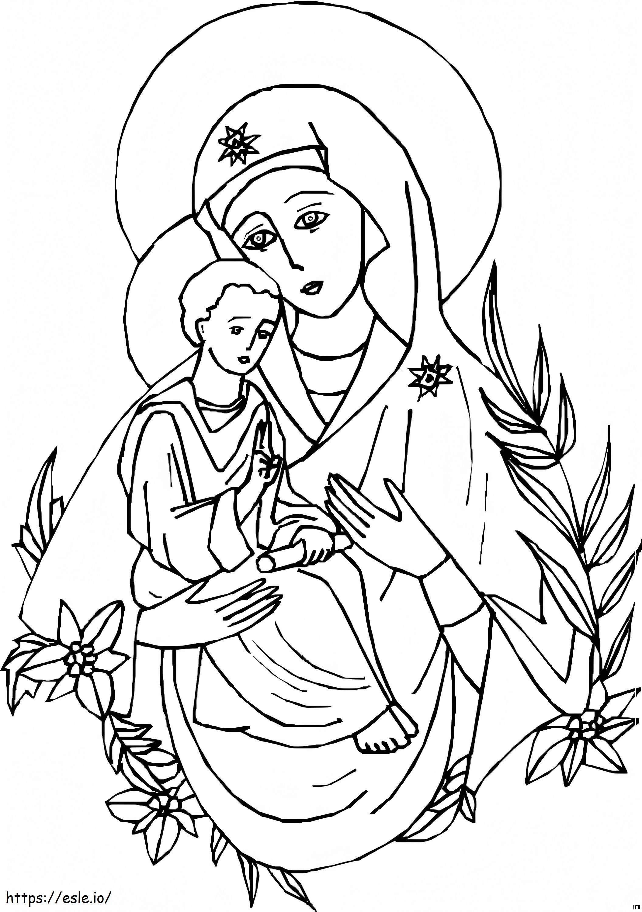 Printable mother mary coloring page