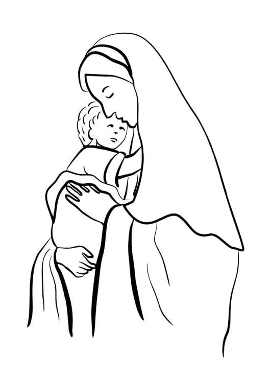 Coloring page mary and jesus