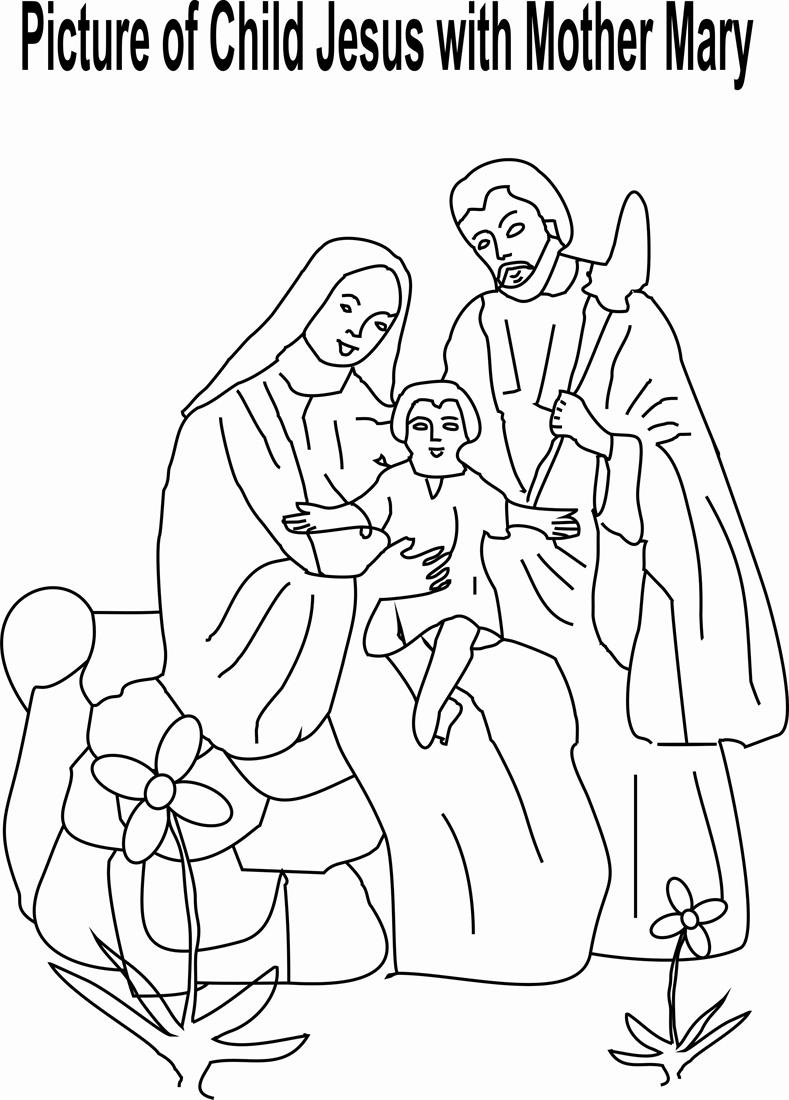 Child jesus with mother mary coloring page