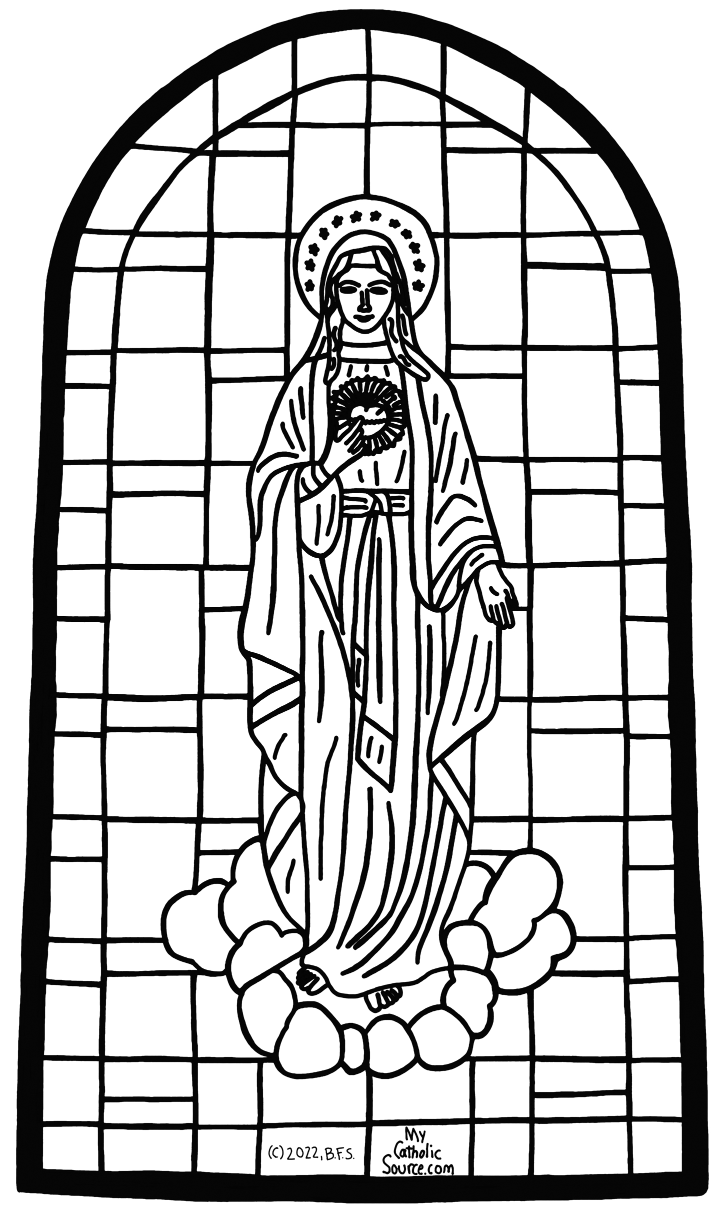 Â coloring book immaculate heart of mary hand drawntraced stained glass