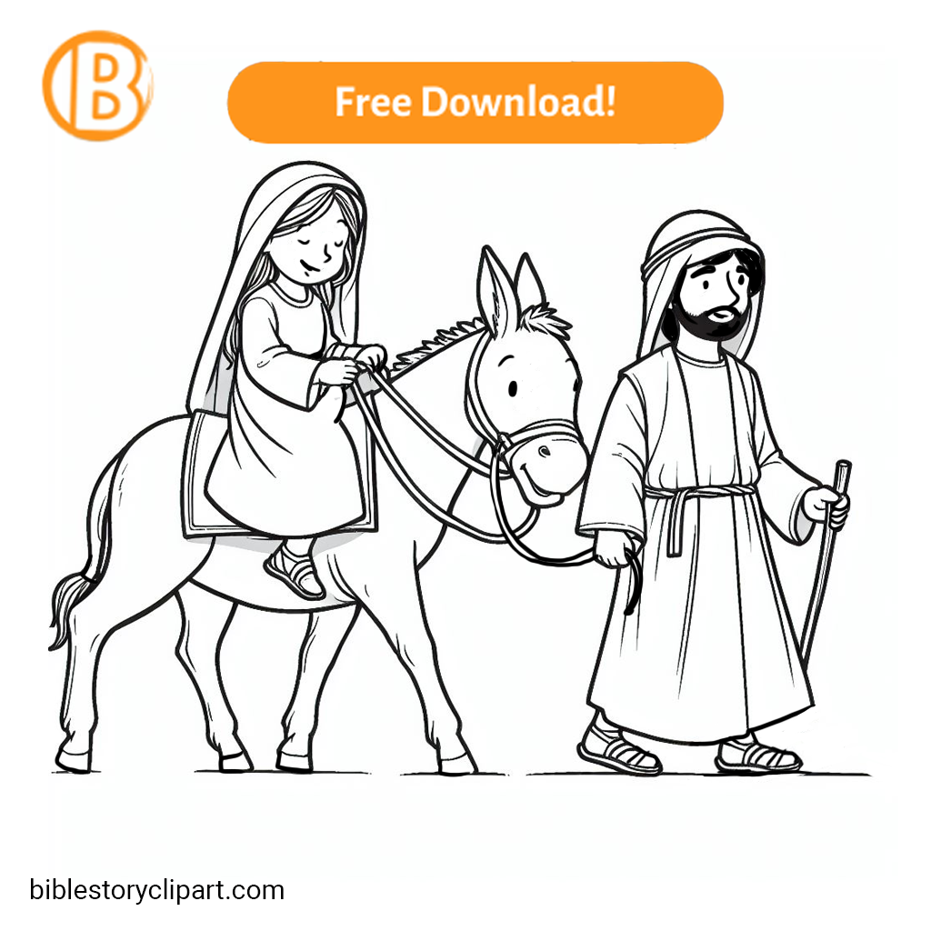 Joseph and mother mary traveling to bethlehem coloring page