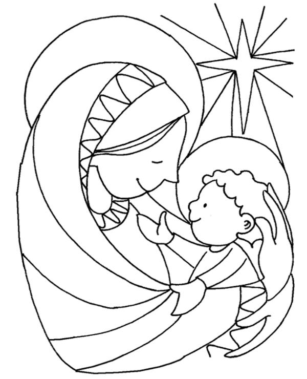 Coloring page of mary with jesus