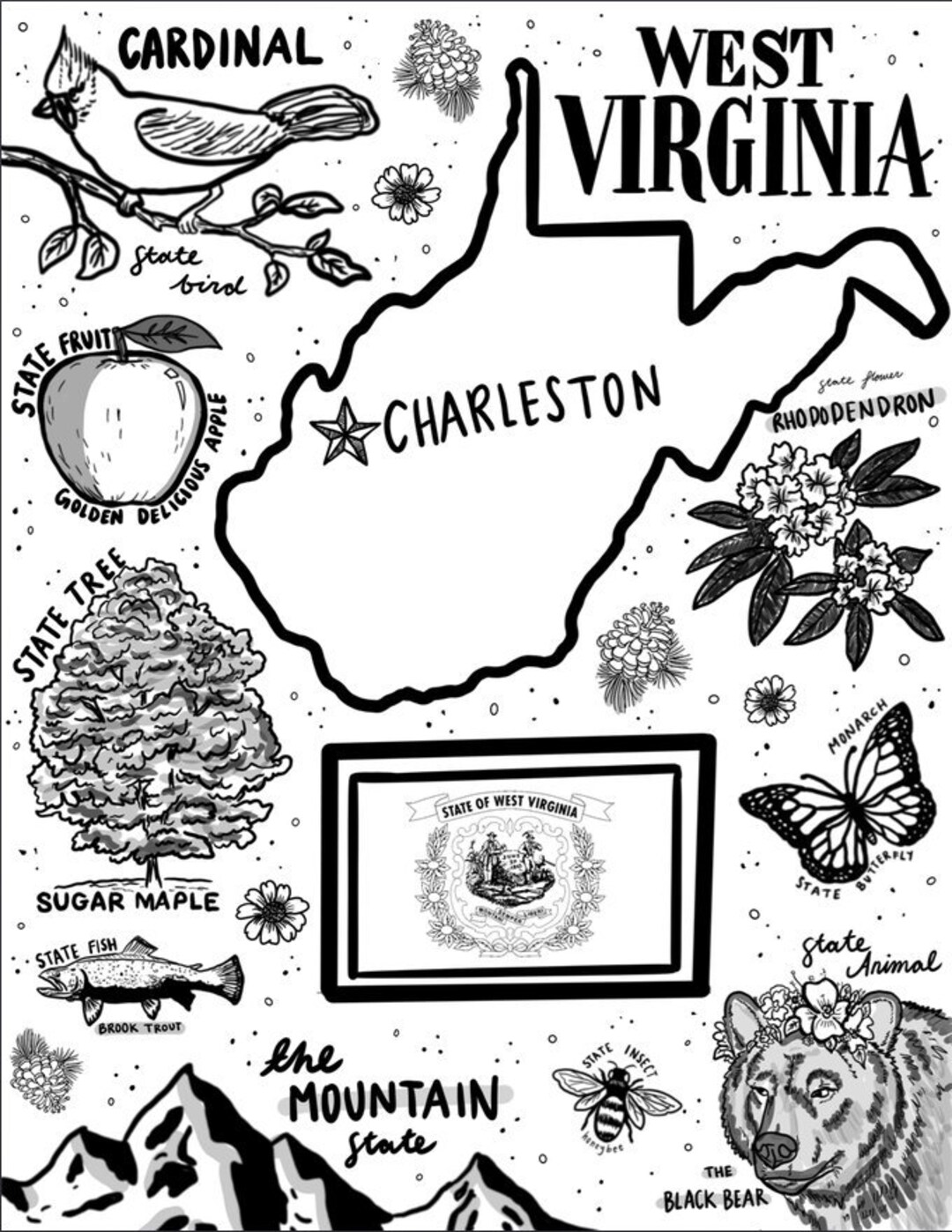 West virginia coloring page instant download