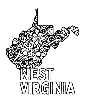 West virginia coloring pages state name shape floral mandala