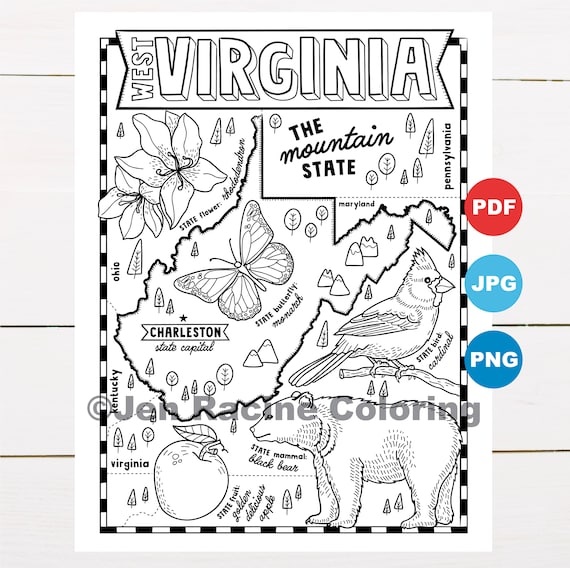 West virginia coloring page united states state map wildlife state symbols flowers coloring pages