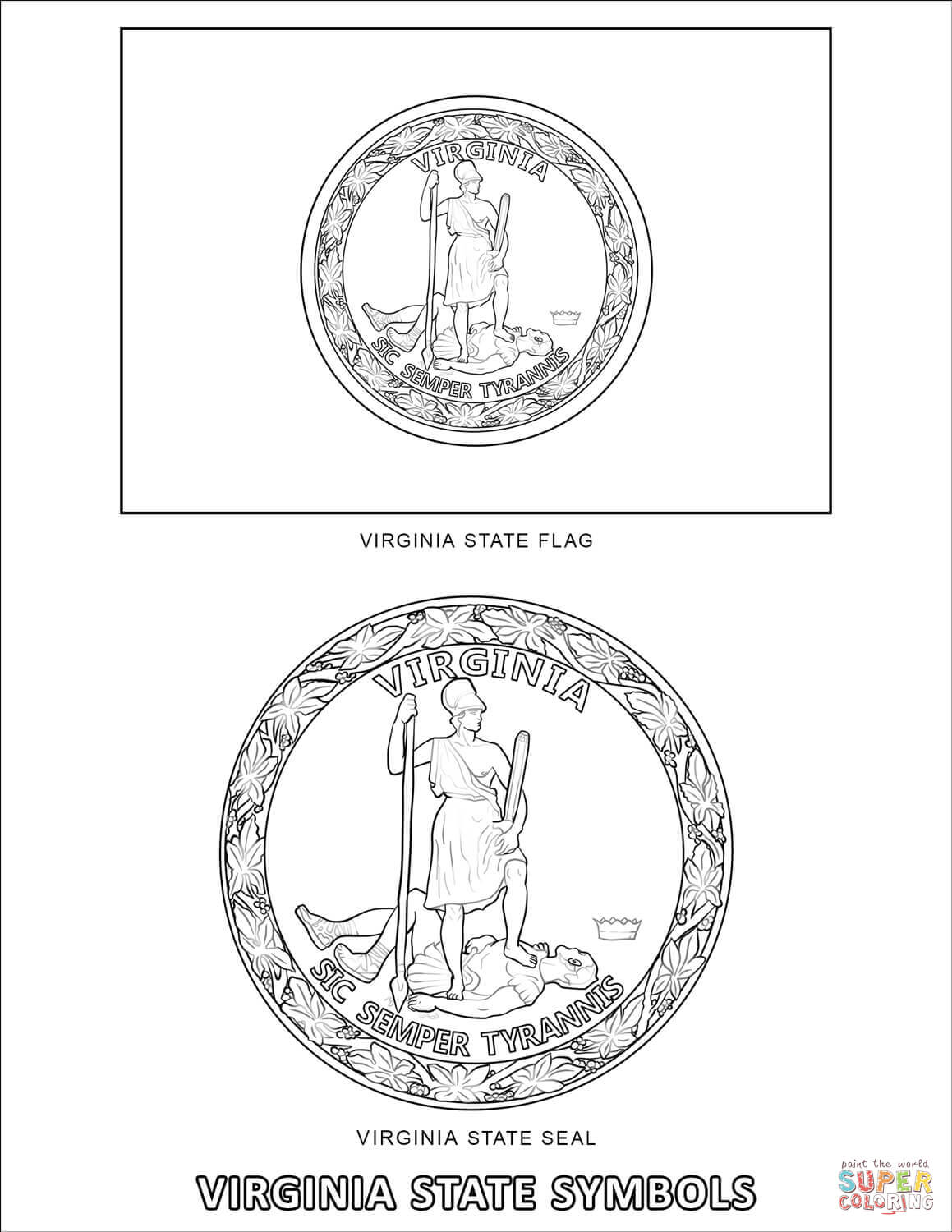 Virginia state symbols coloring page free printable coloring pages