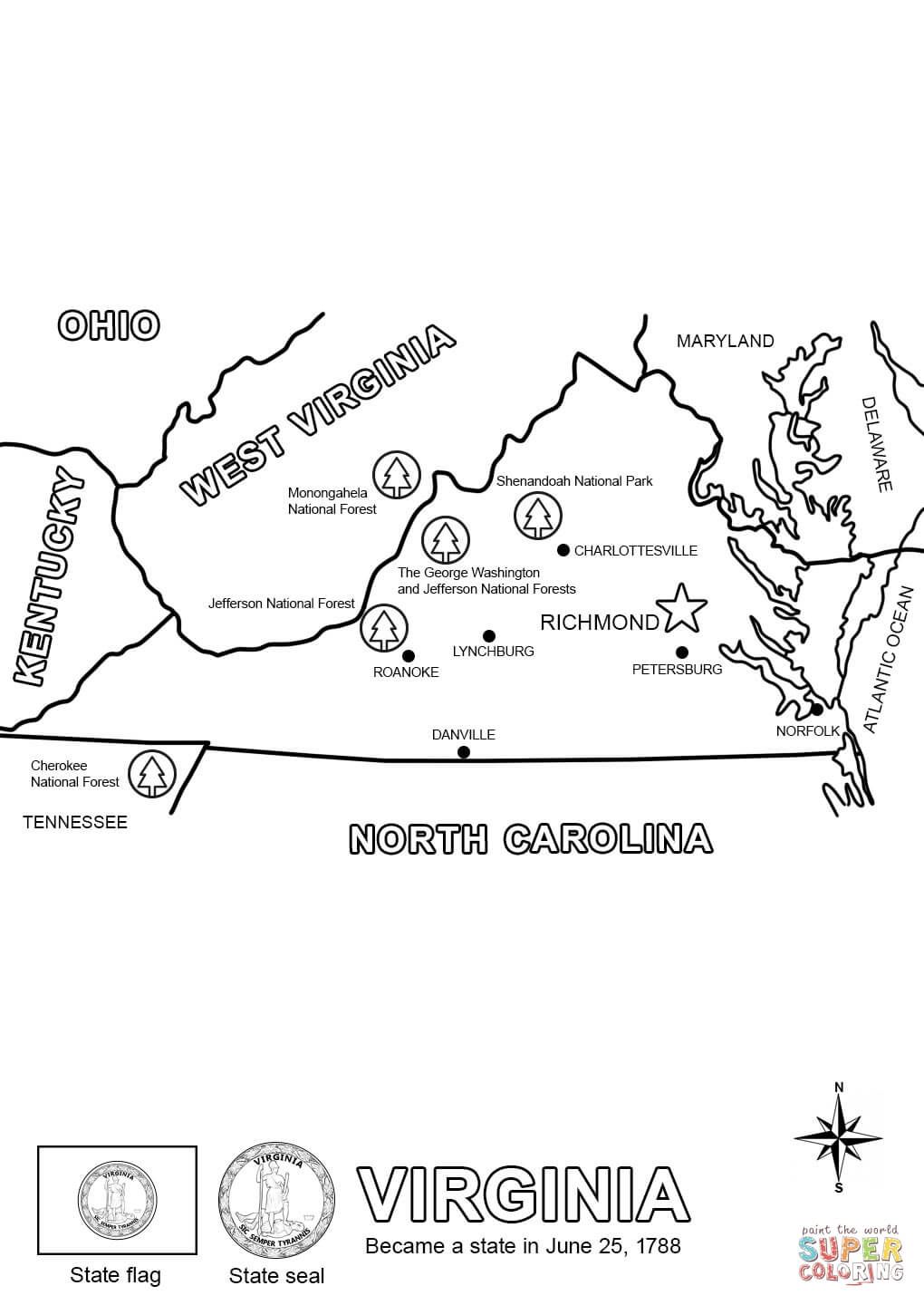 Virginia state map coloring page free printable coloring pages flag coloring pages world map coloring page coloring pages