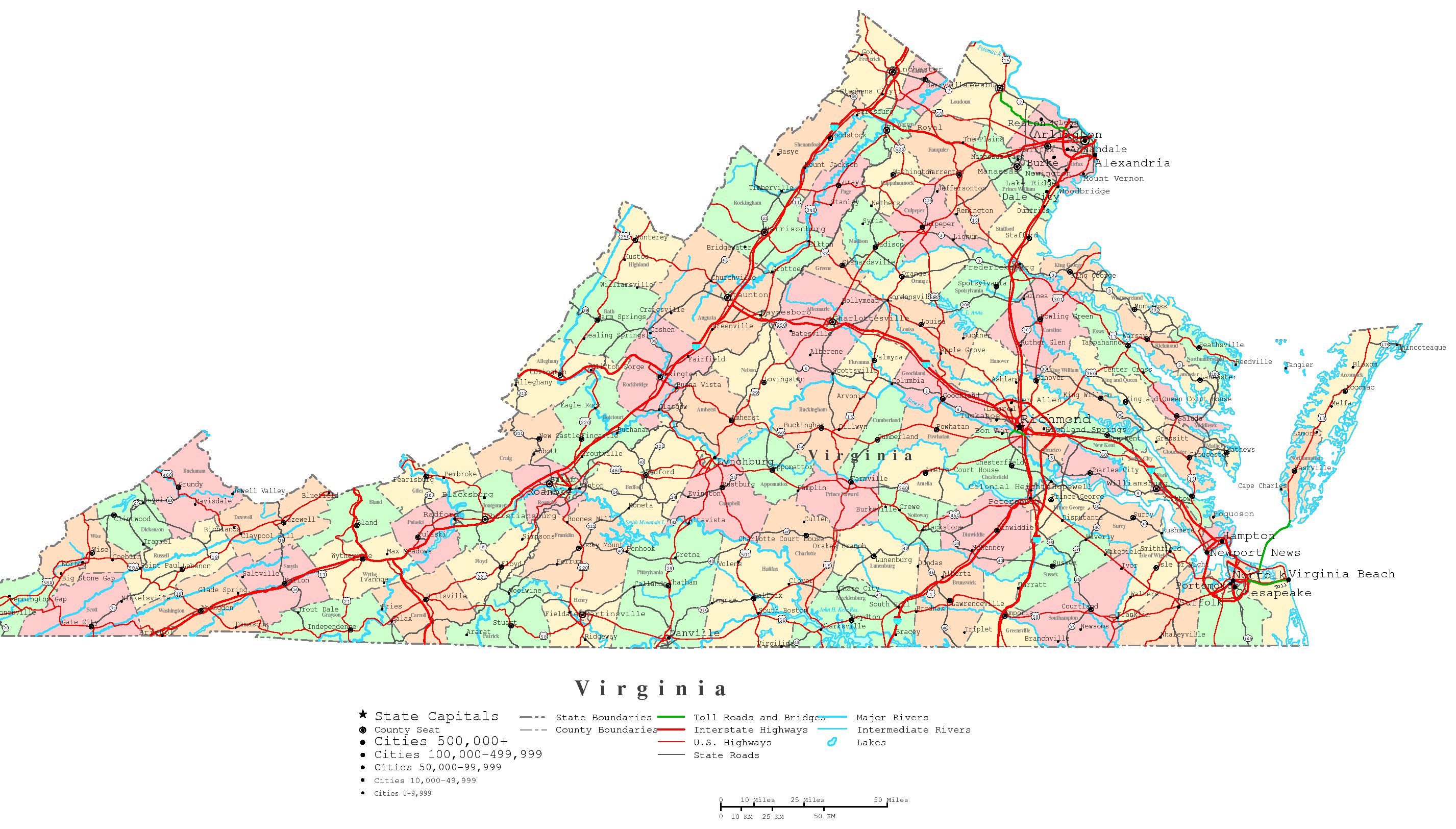 Virginia printable map