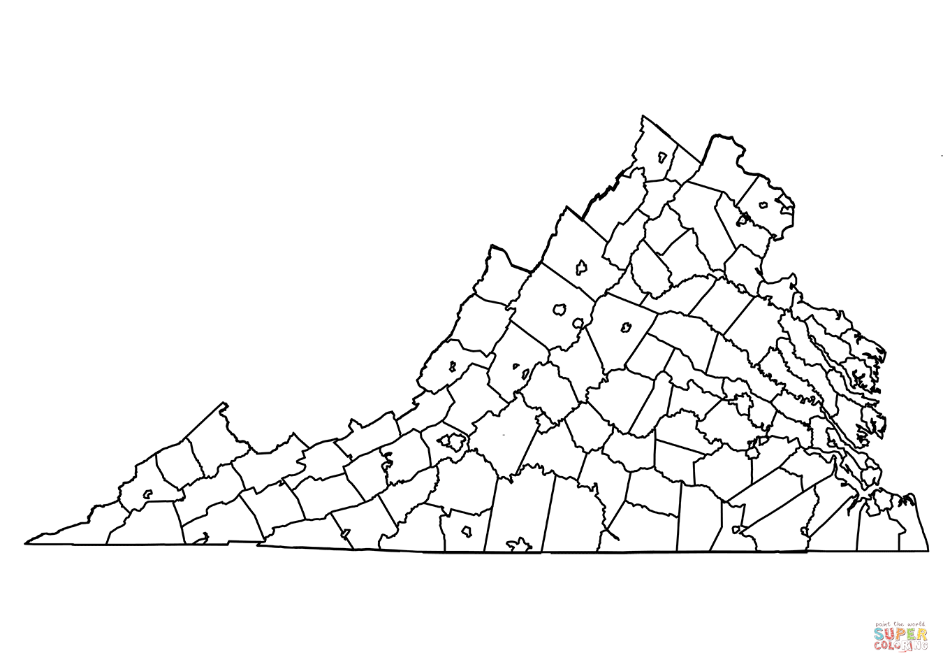 Outline map of virginia counties coloring page free printable coloring pages