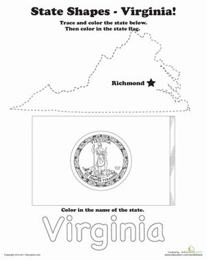 Trace the outline of virginia worksheet education geography for kids social studies worksheets pre k lesson plans