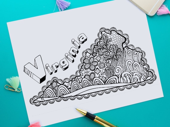 Virginia printable coloring page virginia map print zendoodle virginia instant download virginia is for lovers