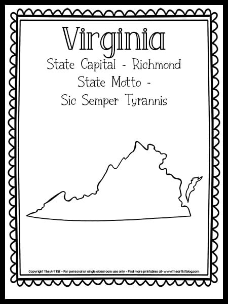 Virginia state outline coloring page free printable â the art kit