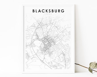 Blacksburg va map print virginia usa map art poster virginia tech city street map print nursery room wall office decor printable map