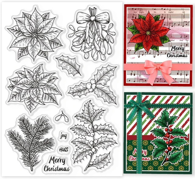 Natal inverno planta selo claro poinsettia visco silicone selo holly pine ramo de borracha para scrapbook jornal artes decoraãão