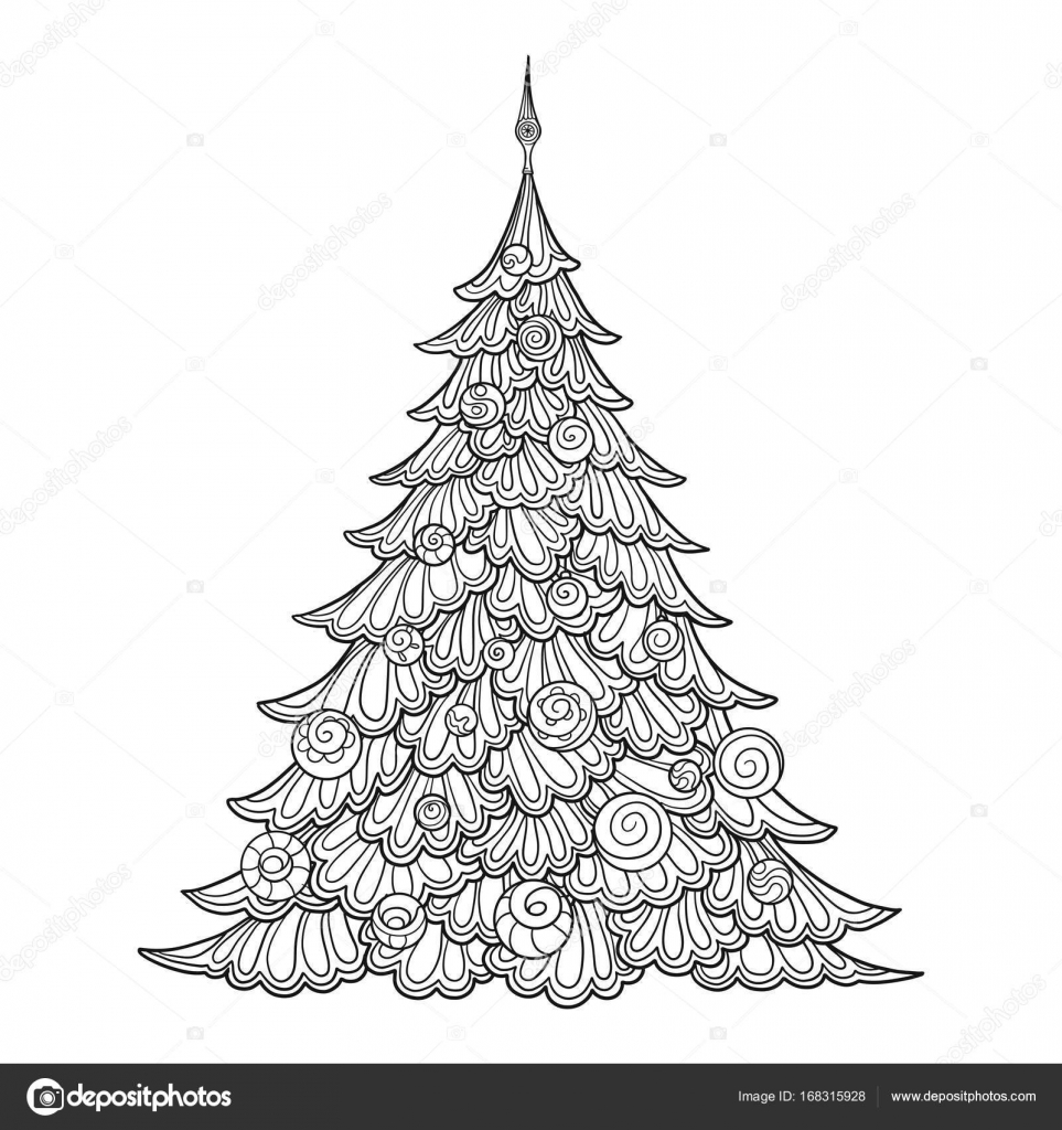 Ãrvore de natal desenho de contorno bom para colorir pãgina para o livro de colorir adulto imagem vetorial de elenabesedina