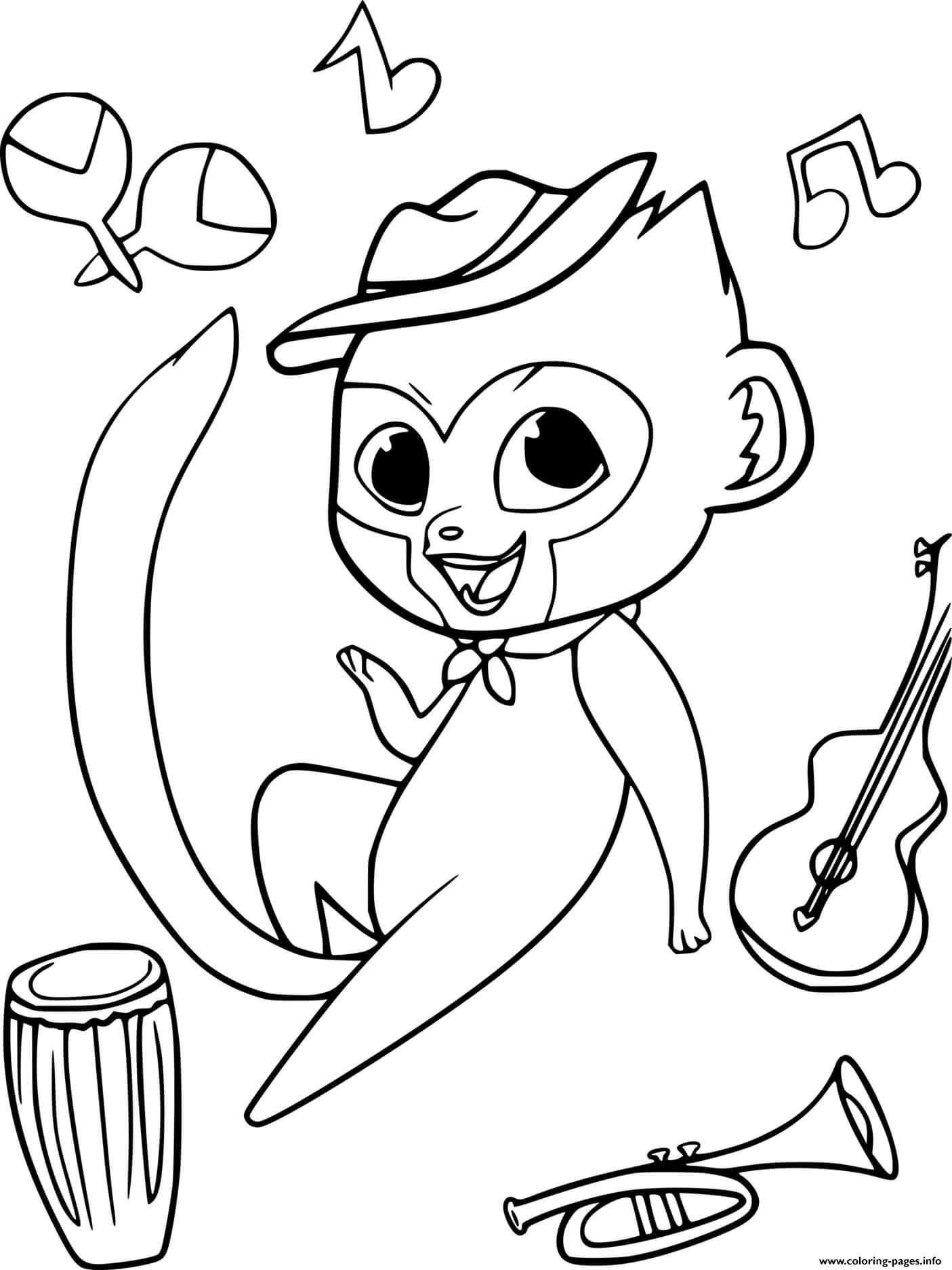 Vivo and musical instruments coloring page printable