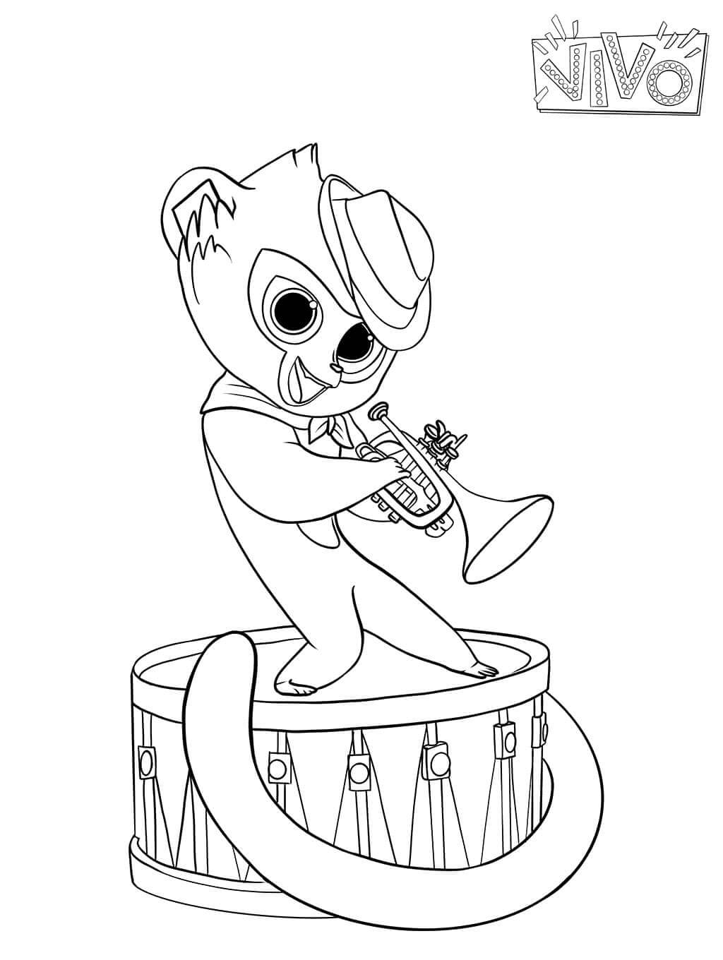 Vivo playing trumpet coloring page