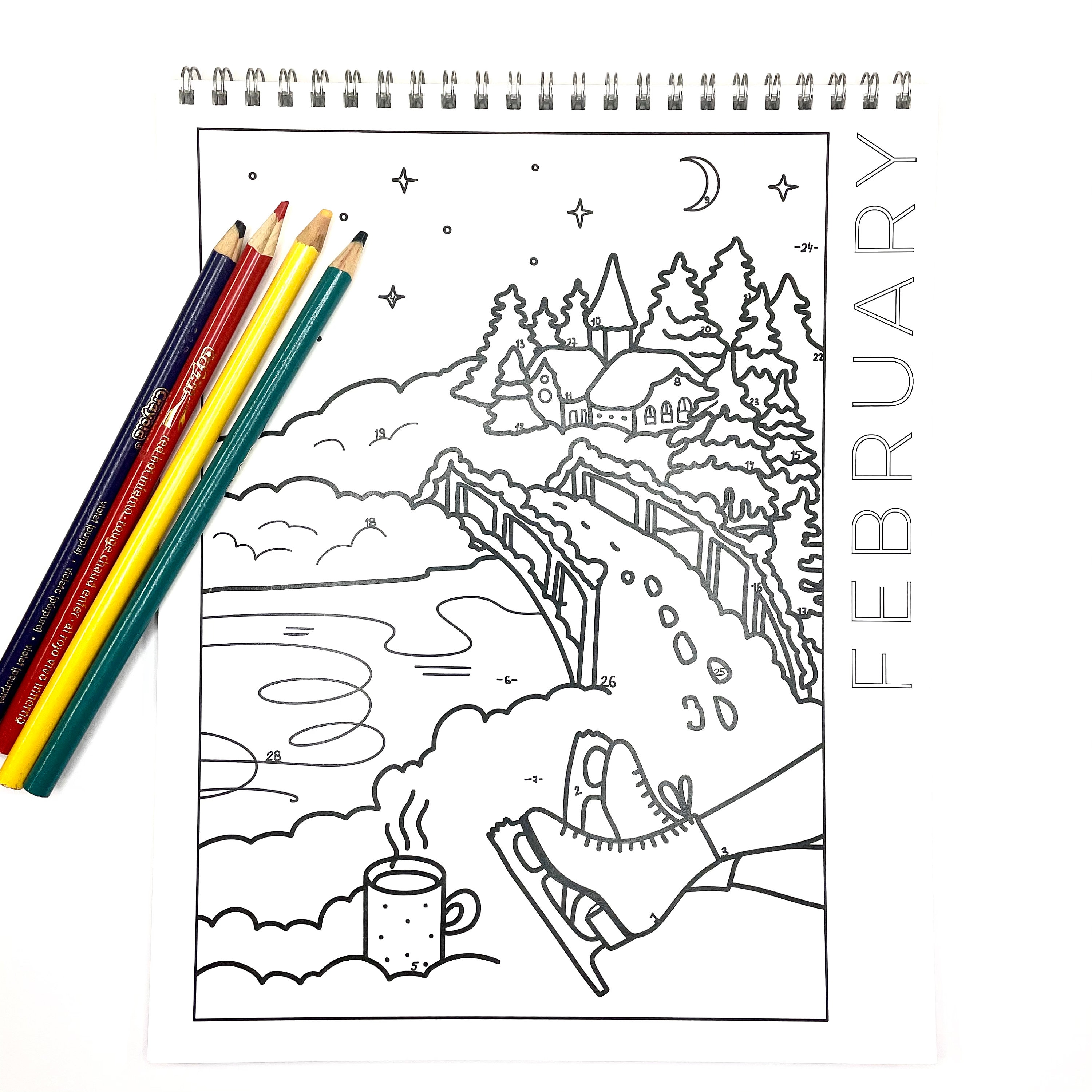 Digital download february coloring calendar february coloring page winter coloring page a brighter year instant download