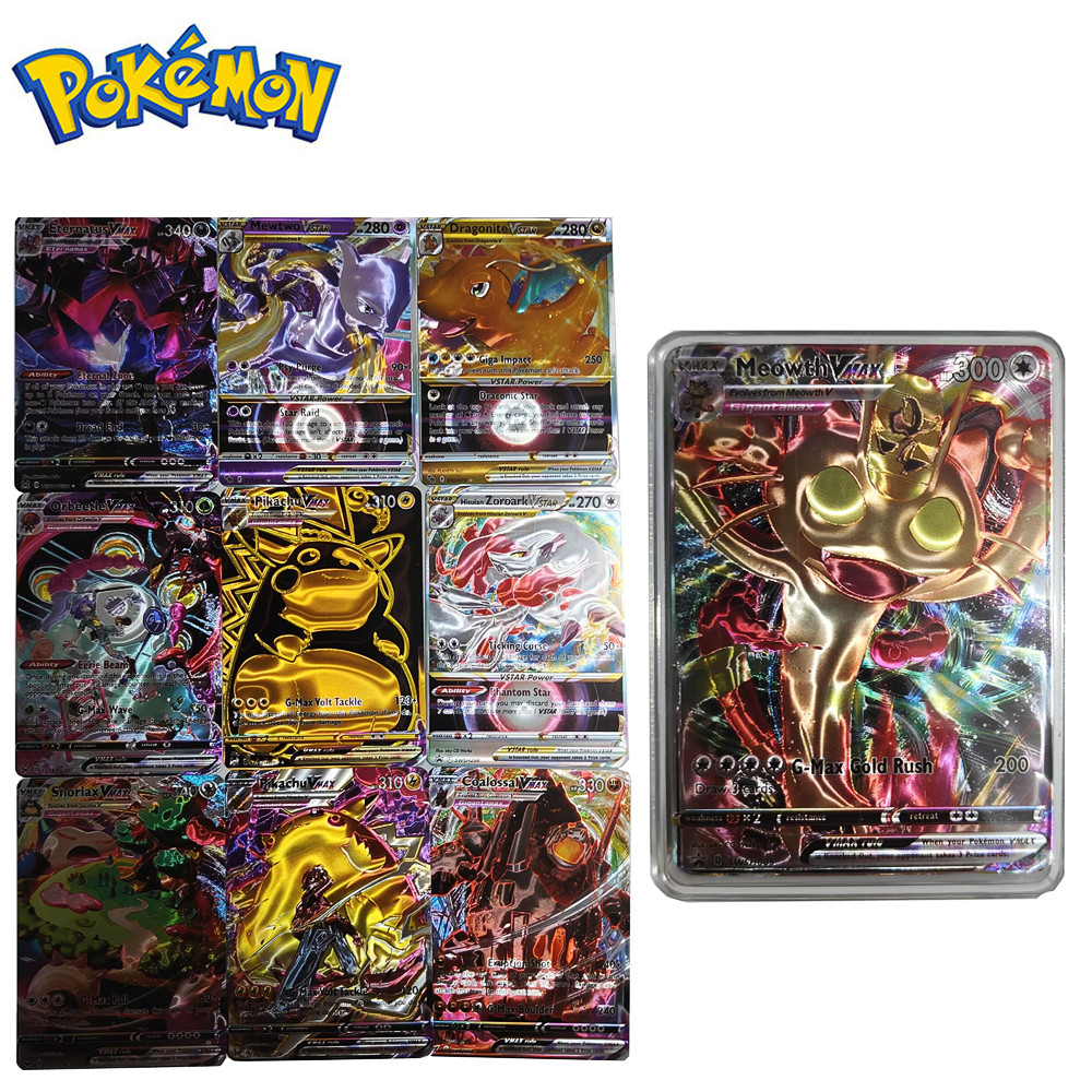 Heet vmax pokemon colorful gold foil card englih verion anime collection trading card booter hiny card toy for kid