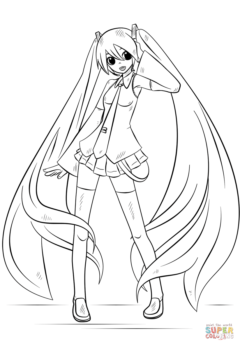 Hatsune miku coloring page free printable coloring pages