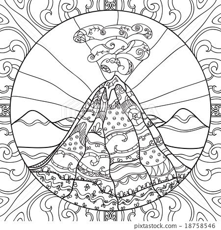 Coloring page with volcano