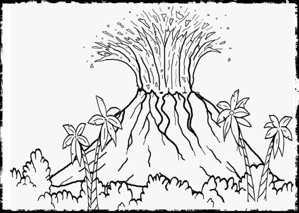 Volcano outline coloring page