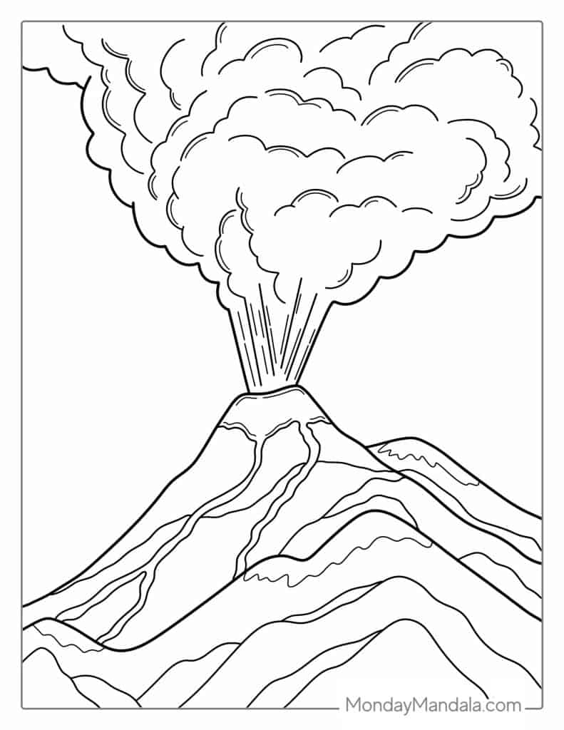 Volcano coloring pages free pdf printables