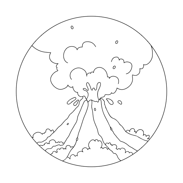 Premium vector volcano erupting with hot lava and smoke outline doodle for coloring book premium vector